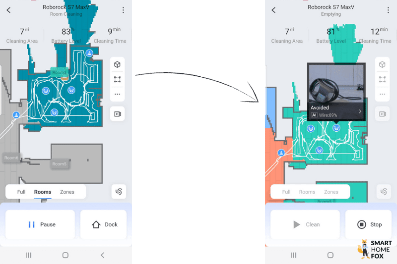 Свернутые кабели отмечены как препятствия на карте Roborock S7 MaxV Ultra.